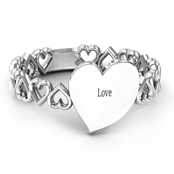 Sterling Silver Engravable Cut Out Hearts Ring - All Birthstone™
