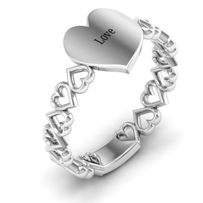 Sterling Silver Engravable Cut Out Hearts Ring - All Birthstone™