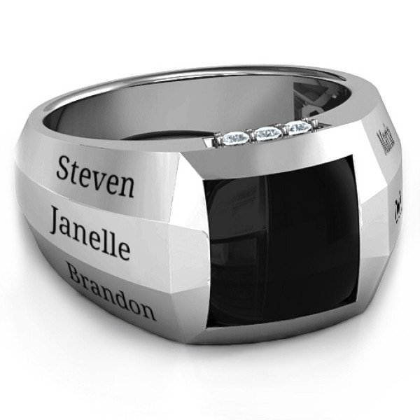 Sterling Silver Engravable Statement 6-Stone Men's Ring  - All Birthstone™