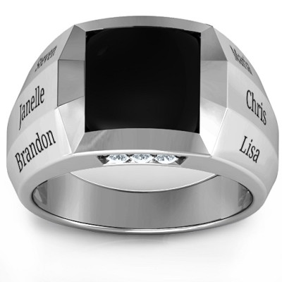 Sterling Silver Engravable Statement 6-Stone Men's Ring  - All Birthstone™