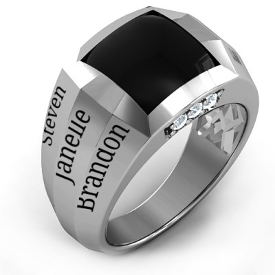 Sterling Silver Engravable Statement 6-Stone Men's Ring  - All Birthstone™