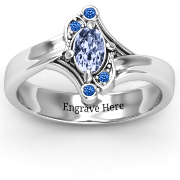 Sterling Silver Fancy Oval Asymmetrical Ring - All Birthstone™