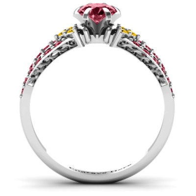 Sterling Silver Fancy Split Shank Solitaire Accent Ring - All Birthstone™