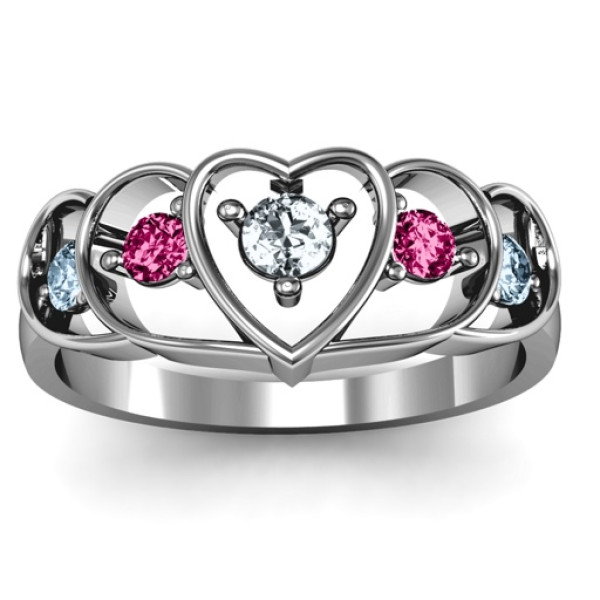 Sterling Silver Heart Collage Ring - All Birthstone™