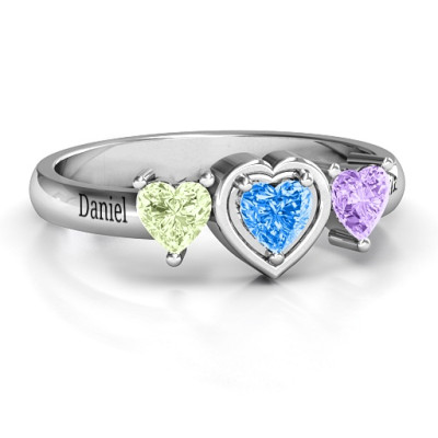 Sterling Silver Heart Stone with Twin Heart Accents Ring  - All Birthstone™