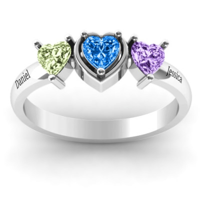 Sterling Silver Heart Stone with Twin Heart Accents Ring  - All Birthstone™
