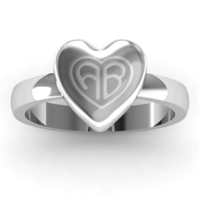 Sterling Silver Large Engraved Monogram Heart Ring - All Birthstone™
