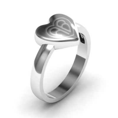 Sterling Silver Large Engraved Monogram Heart Ring - All Birthstone™