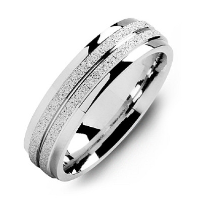 Sterling Silver Laser-Finish Men's Ring with Polished Edges - All Birthstone™