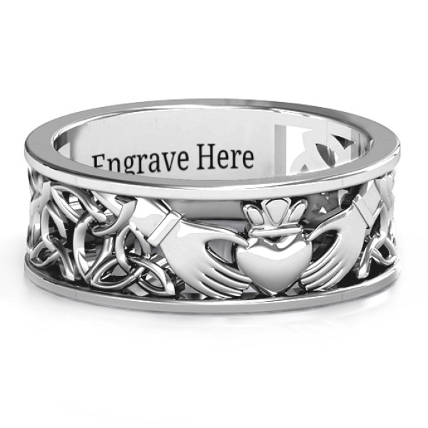 Sterling Silver Men's Celtic Claddagh Band Ring - All Birthstone™