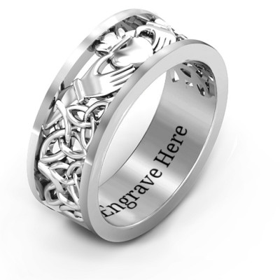 Sterling Silver Men's Celtic Claddagh Band Ring - All Birthstone™