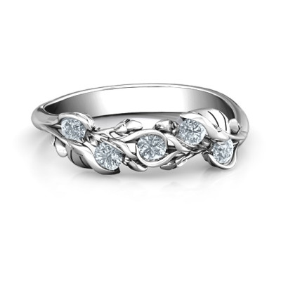 Sterling Silver Organic Leaf Five Stone Family Ring  - All Birthstone™