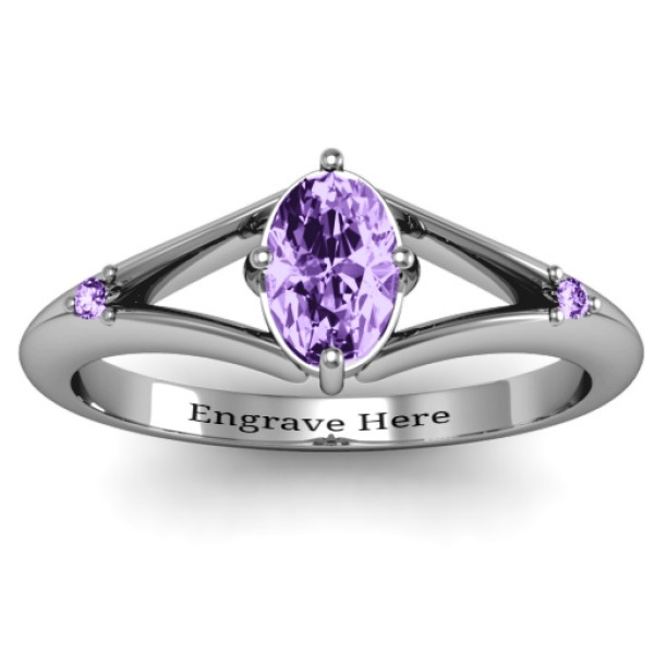 Sterling Silver Oval Split Shank Accent Ring - All Birthstone™