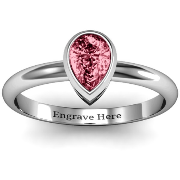 Sterling Silver Pear with Raised Bezel Set Ring - All Birthstone™