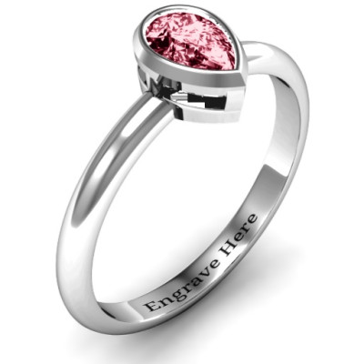 Sterling Silver Pear with Raised Bezel Set Ring - All Birthstone™