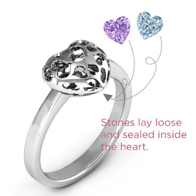 Sterling Silver Petite Caged Hearts Ring with 1-3 Stones  - All Birthstone™