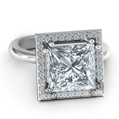 Sterling Silver Princess Cut Cocktail Ring with Halo - All Birthstone™