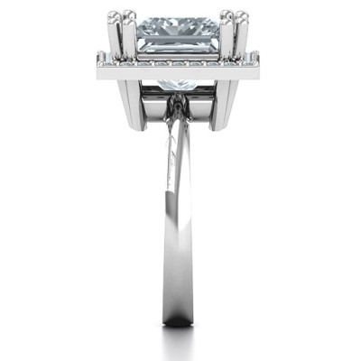 Sterling Silver Princess Cut Cocktail Ring with Halo - All Birthstone™