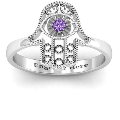 Sterling Silver Protection Hamsa Ring - All Birthstone™
