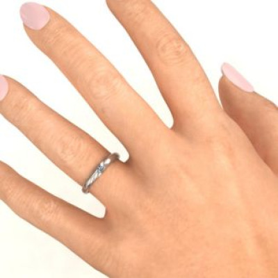 Sterling Silver Reveal Stone Grooved Women's Ring with Cubic Zirconias Stone  - All Birthstone™