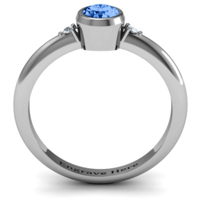 Sterling Silver Round Bezel Solitaire with Twin Accents Ring - All Birthstone™