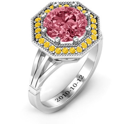 Sterling Silver Round Stone and Octagon Halo Ring  - All Birthstone™