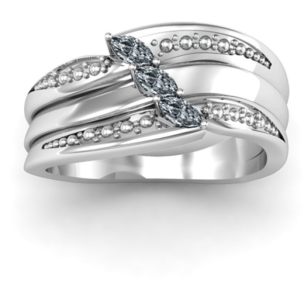 Sterling Silver Shimmering Triple-Marquise Ring - All Birthstone™