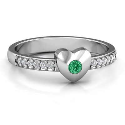 Sterling Silver Solid Heart with Micro Pave Accents Ring - All Birthstone™