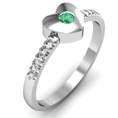 Sterling Silver Solid Heart with Micro Pave Accents Ring - All Birthstone™