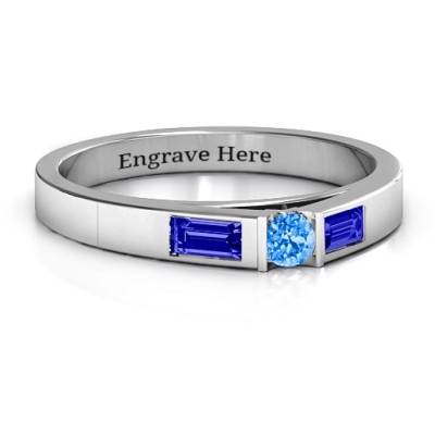 Sterling Silver Solitaire Bridge Ring with Baguette Accents - All Birthstone™