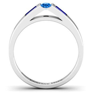 Sterling Silver Solitaire Bridge Ring with Baguette Accents - All Birthstone™
