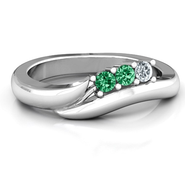 Sterling Silver Three Stone Single Bypass Ring  - All Birthstone™