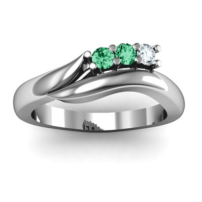 Sterling Silver Three Stone Single Bypass Ring  - All Birthstone™