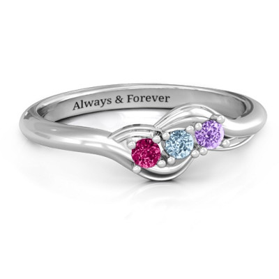 Sterling Silver Three Stone Wave Ring  - All Birthstone™