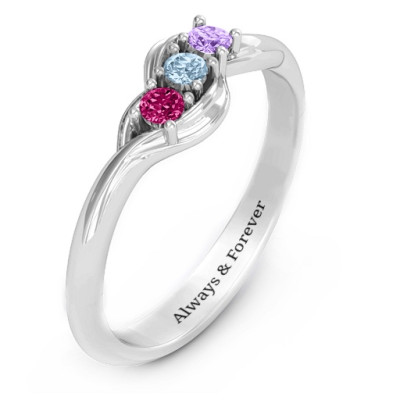 Sterling Silver Three Stone Wave Ring  - All Birthstone™