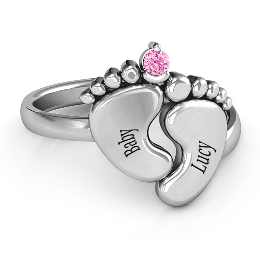 Sterling Silver Toe-tally In Love Engravable Birthstone Footprint Ring ...