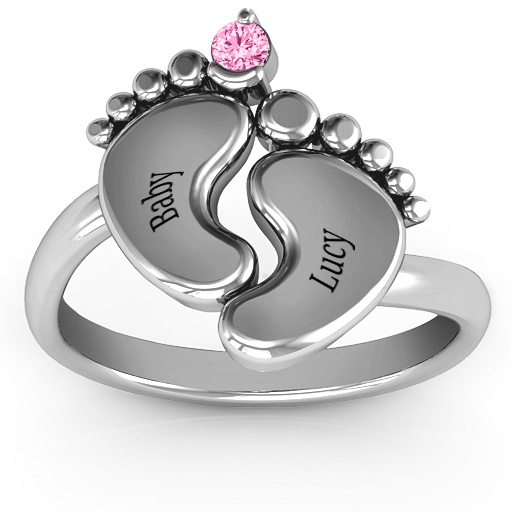 Sterling Silver Toe-tally In Love Engravable Birthstone Footprint Ring ...