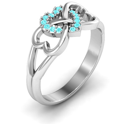 Sterling Silver Triple Heart Infinity Ring with Mint Swarovski Zirconia Stones  - All Birthstone™