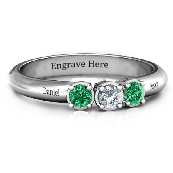 Sterling Silver Triple Round Stone Ring  - All Birthstone™