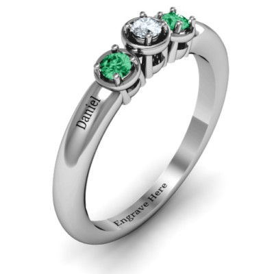 Sterling Silver Triple Round Stone Ring  - All Birthstone™