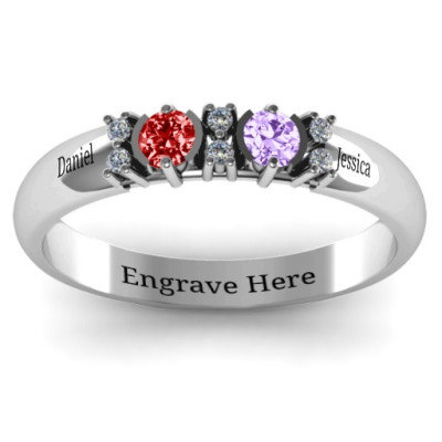 Sterling Silver Twin Circular Half Bezel Twin Accent Ring - All Birthstone™