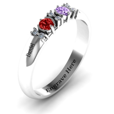 Sterling Silver Twin Circular Half Bezel Twin Accent Ring - All Birthstone™