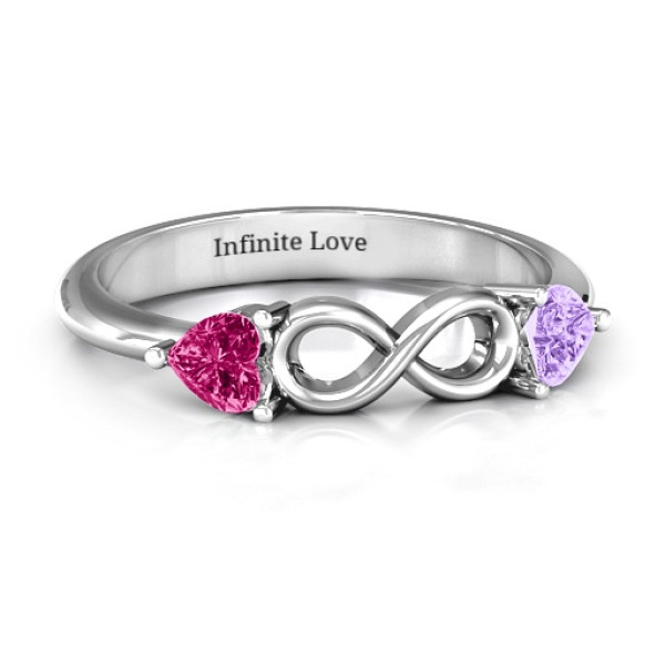 Sterling Silver Two Hearts to Infinity Ring - All Birthstone™