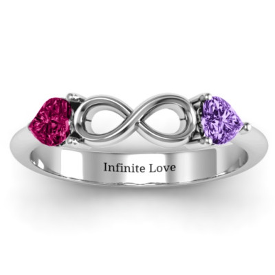 Sterling Silver Two Hearts to Infinity Ring - All Birthstone™