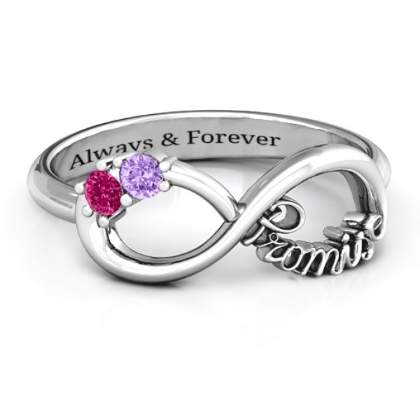 Sterling Silver Two Stone Promise Infinity Ring  - All Birthstone™