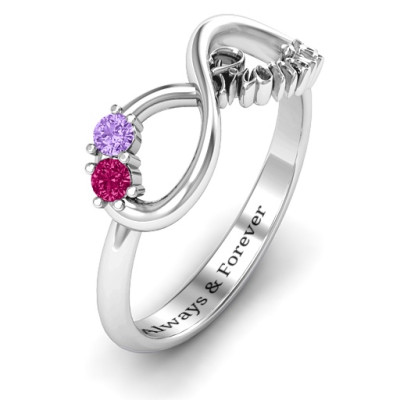 Sterling Silver Two Stone Promise Infinity Ring  - All Birthstone™