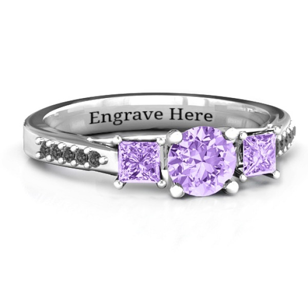 Three Stone Eternity Ring with Twin Accent Rows  - All Birthstone™