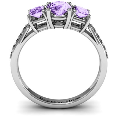 Three Stone Eternity Ring with Twin Accent Rows  - All Birthstone™