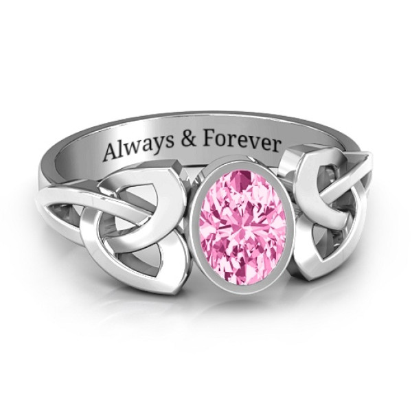 Trinity Knot Ring With Bezel-Set Oval Stone  - All Birthstone™
