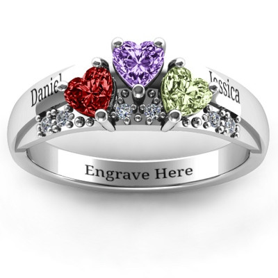 Tripartite Heart Gemstone Ring with Accents  - All Birthstone™